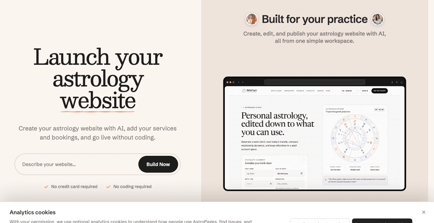 AstroPages AI astrology website builder homepage