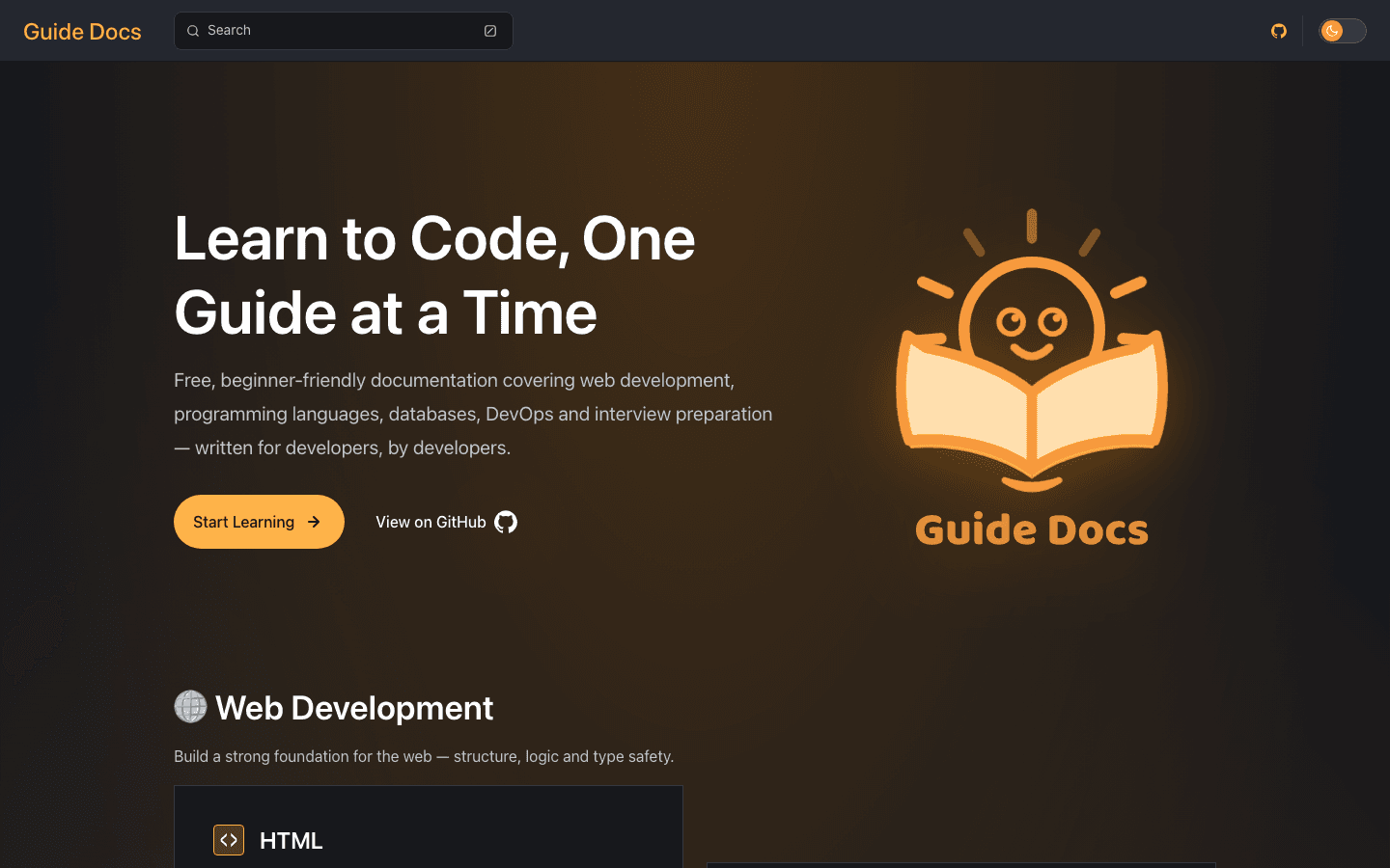 GuideDocs learning platform homepage