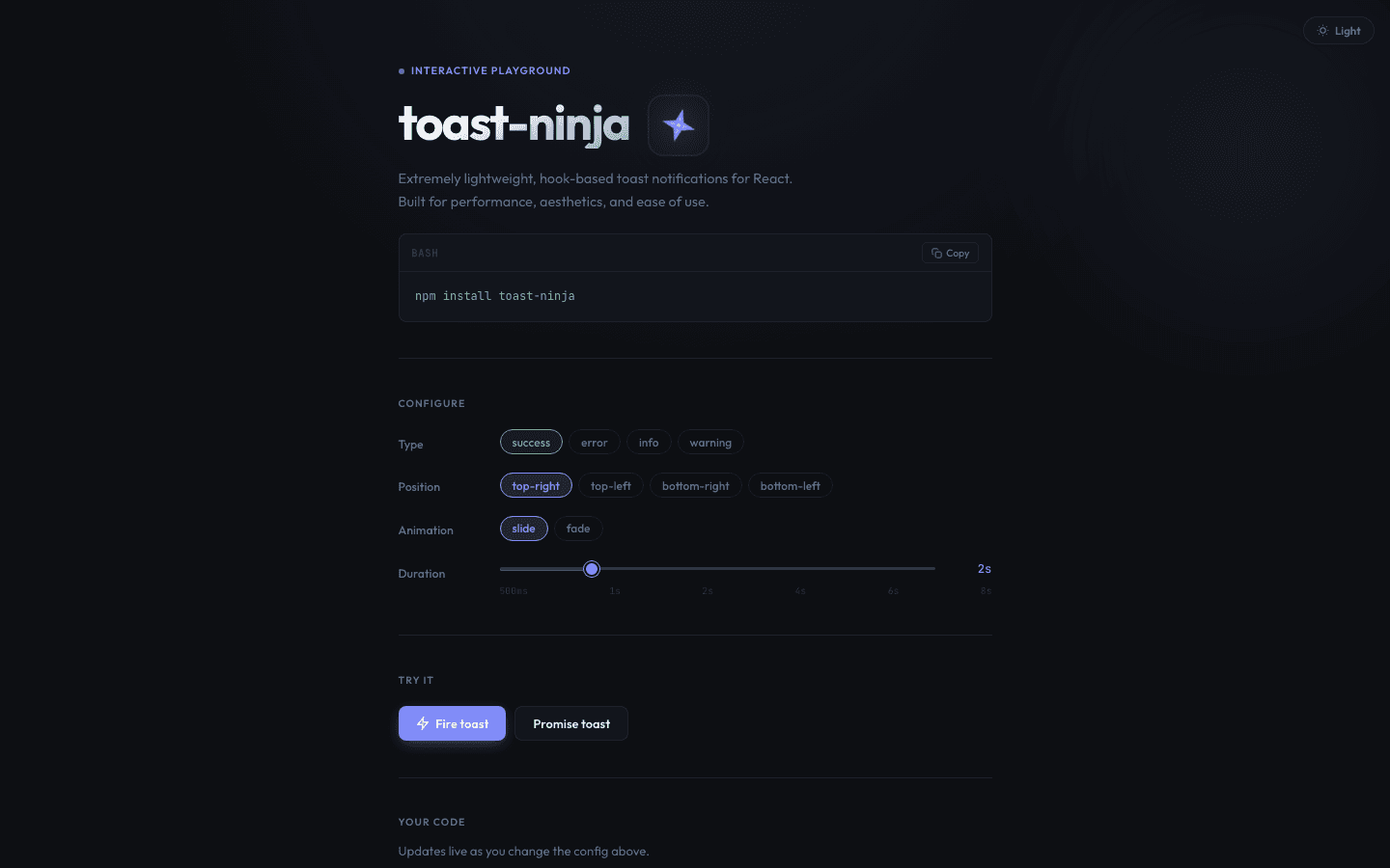 toast-ninja interactive playground homepage