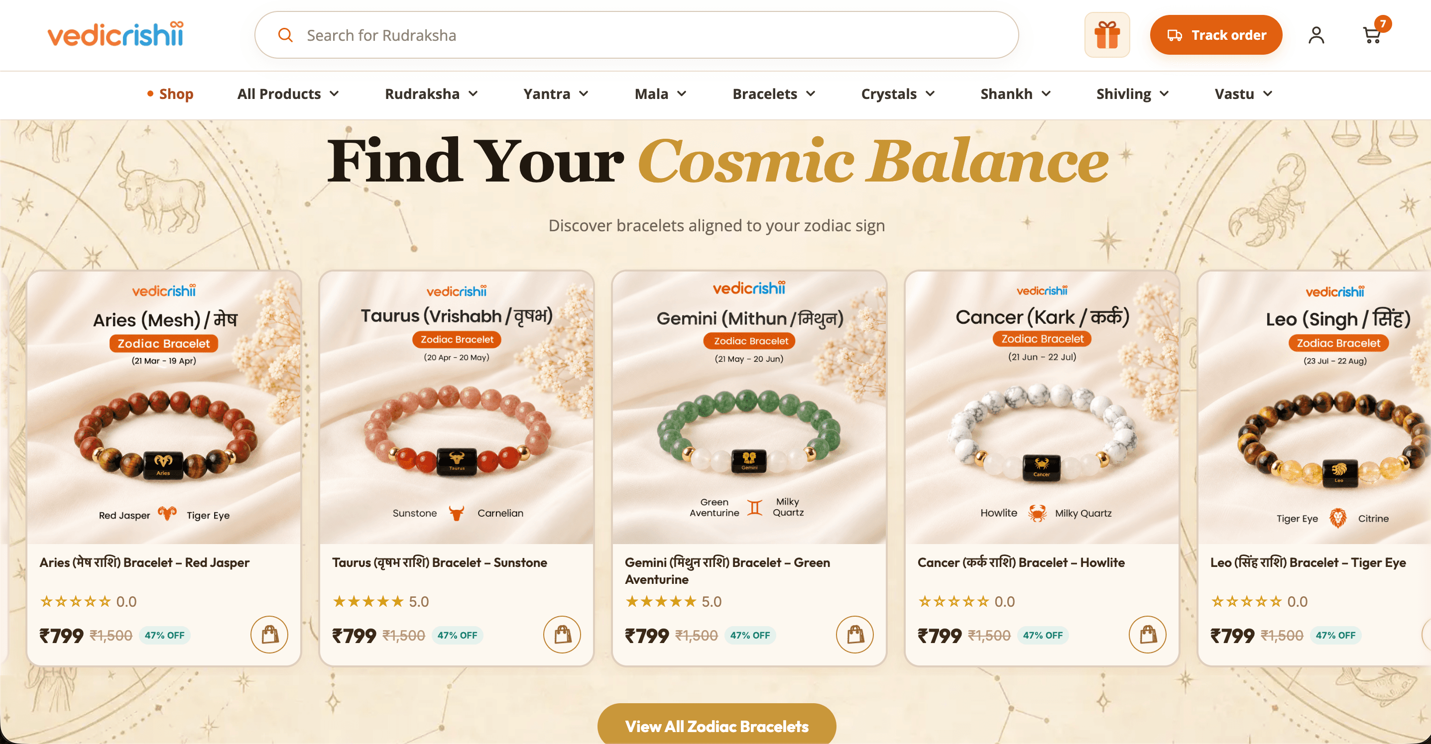 Vedic Rishi Shop zodiac bracelet collection page
